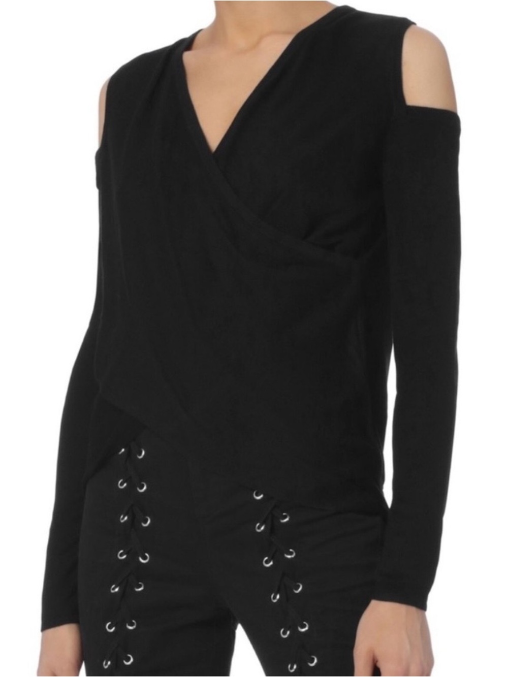 Derek Lam 10 Crosby Cold Shoulder Sweater Black Women's M Silk Cashmere